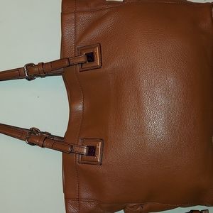 Pre-loved Calvin Klein LG Brown (Double Strap) Leather Tote (Silver- Hardware)